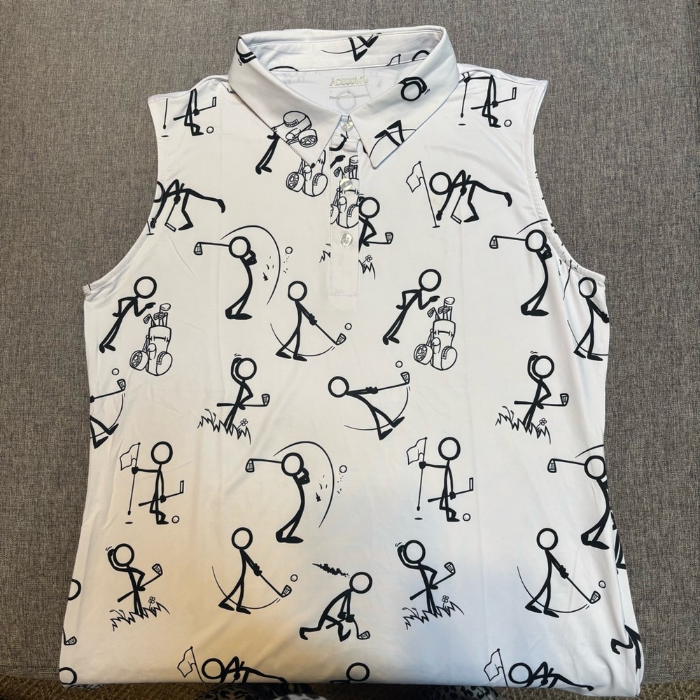 Acegolfs Stick Figure Hyper-prep Sleeveless Polo Top UPF50+, Large - Picture 2 of 10